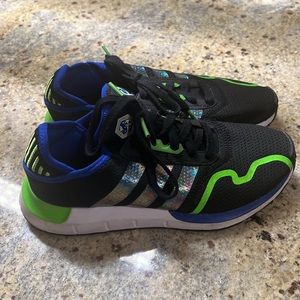 Adidas Kids Size 4 1/2 Black,green,blue and white